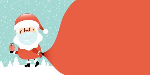 Weihnachtsmann Maske Zieht Sack Vorwärts Wald Türkis