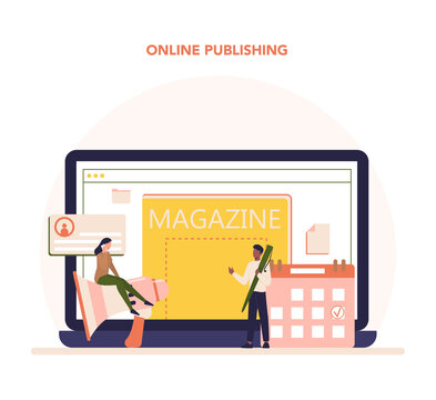 Magazine editor online service or platform. Journalist and designer