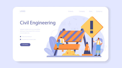 House building web banner or landing page. Workers constructing
