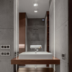 Bathroom with concrete wall tiles