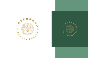 Outline logo of tree in circle line style