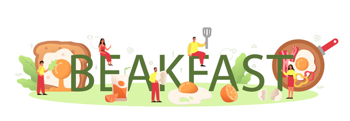 Fototapeta premium Breakfast with tasty fried eggs typographic header. Scrambled
