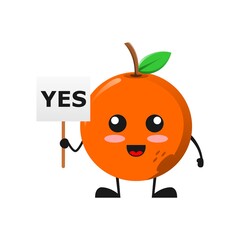 vector illustration of cute orange fruit mascot or character holding sign say yes. cute orange fruit Concept White Isolated. Flat Cartoon Style Suitable for Landing Page, Banner, Flyer, Sticker.
