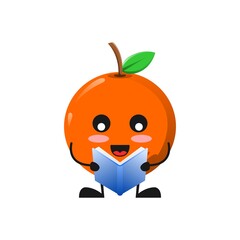 vector illustration of cute orange fruit mascot or character reading book. cute orange fruit Concept White Isolated. Flat Cartoon Style Suitable for Landing Page, Banner, Flyer, Sticker.
