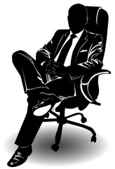 Silhouette of a man in a business suit sitting on an armchair