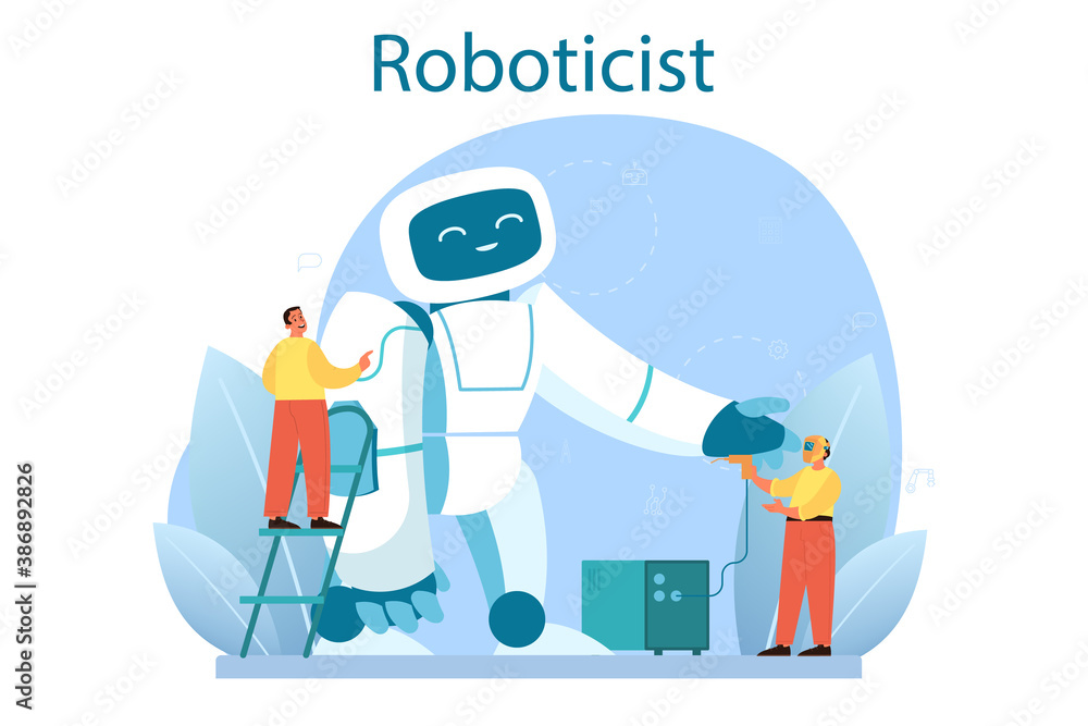 Poster roboticist concept set. robotic engineering and constructing