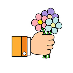 Flat design vector of hand holding flowers icon.