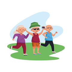 group of old people practicing activities in the camp