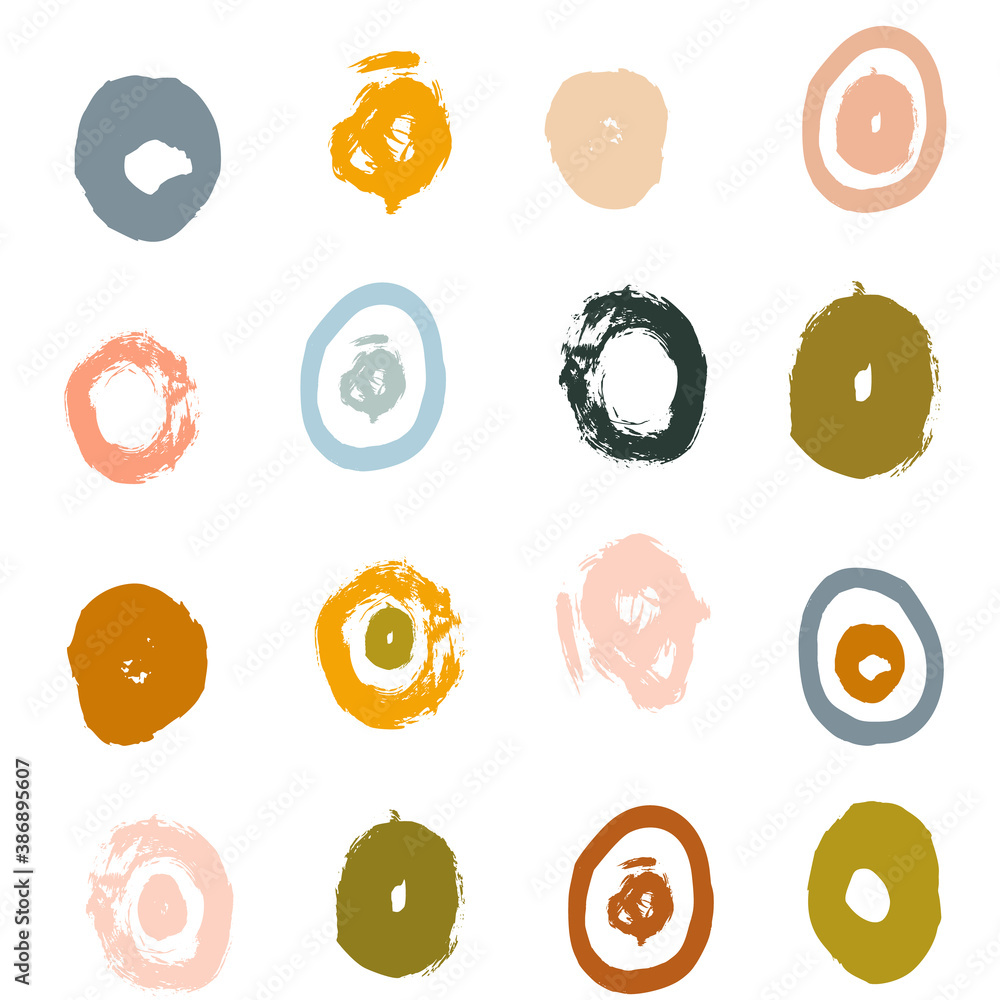 Poster painted circles background. acrylic paint or ink rounded hand painted brush strokes. vector seamless