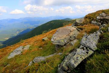 stones on mountain slope in Carpathians