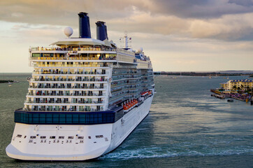 Modern luxury Celebrity cruiseship or cruise ship liner sail away departure from Key West, Florida...