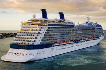 Modern luxury Celebrity cruiseship or cruise ship liner sail away departure from Key West, Florida...