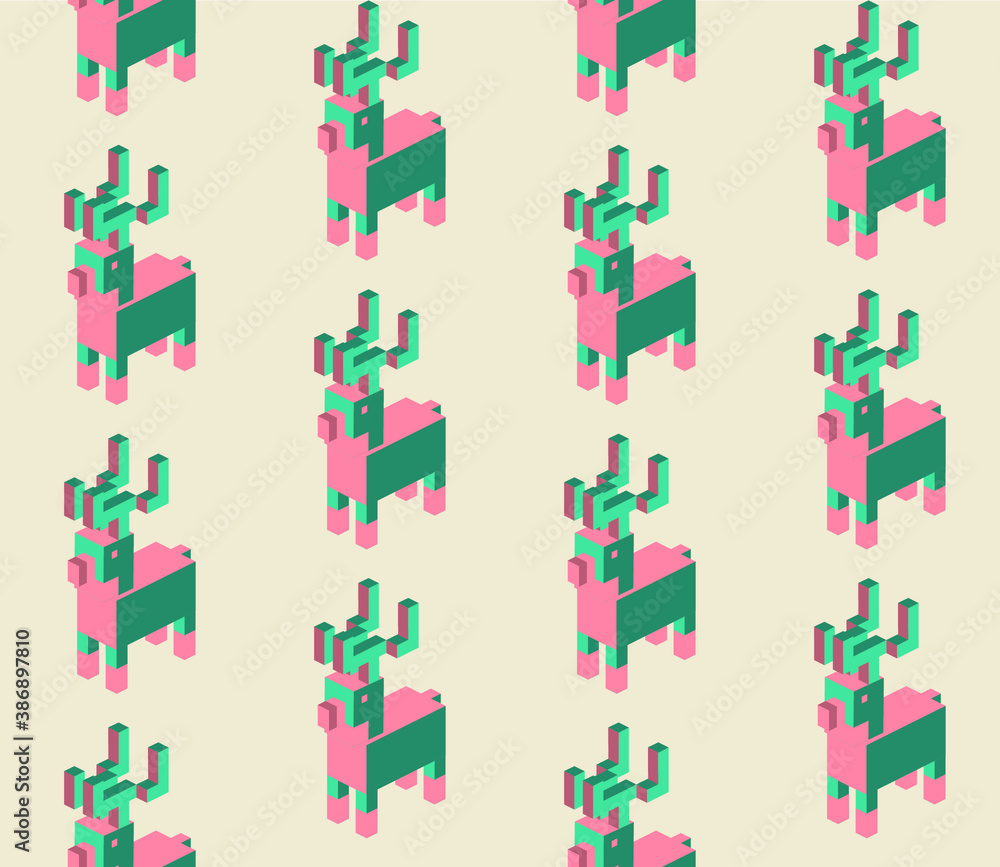 Poster seamless geometric pattern with the image of the christmas reindeer. outlined vector design for holi