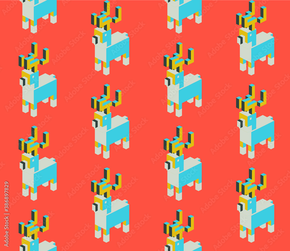 Poster seamless geometric pattern with the image of the christmas reindeer. outlined vector design for holi