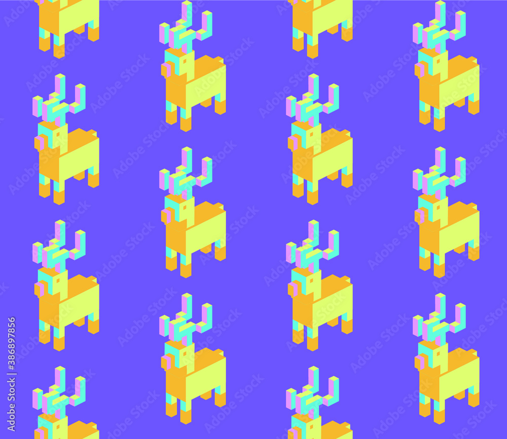 Poster seamless geometric pattern with the image of the christmas reindeer. outlined vector design for holi