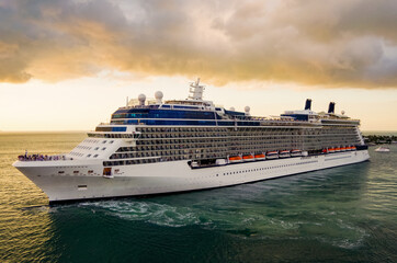 Modern luxury Celebrity cruiseship or cruise ship liner sail away departure from Key West, Florida...