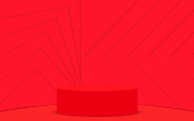 red podium with red paper background in the studio room	