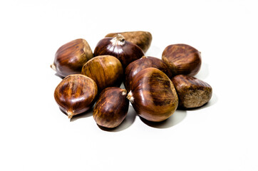 Group of chestnuts isolated on white background