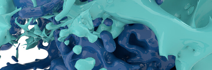 3D render, Two tone color liquids Splash, Abstract fluid background