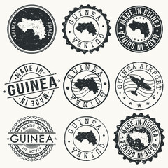 Guinea Set of Stamps. Travel Stamp. Made In Product. Design Seals Old Style Insignia.