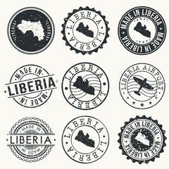 Liberia Set of Stamps. Travel Stamp. Made In Product. Design Seals Old Style Insignia.