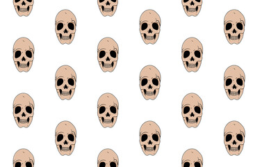 Cartoon skulls seamless pattern on white background