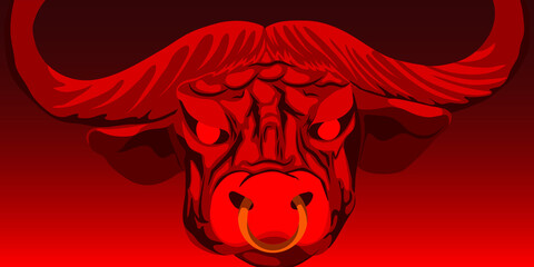 Red bull on a gradient background. The symbol of the Chinese New Year. Vector illustration.
