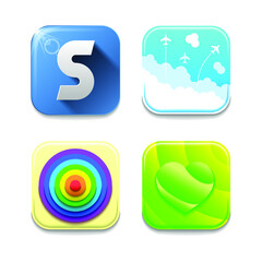 Set Abstract Collection Icons Symbols Signs Airplane Green Heart Rainbow Word S Shadow Logotype Vector Design Style