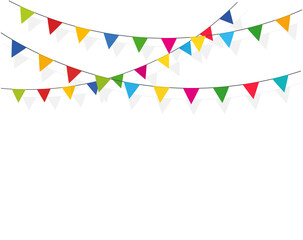 Obraz premium Set of carnival, flag garlands. Decorative colorful pennants for a holiday, birthday, fair and bright decoration. Festive background with hanging flags.