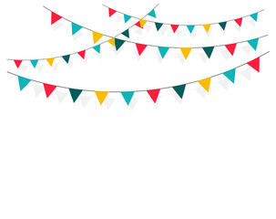 Obraz premium Set of carnival, flag garlands. Decorative colorful pennants for a holiday, birthday, fair and bright decoration. Festive background with hanging flags.