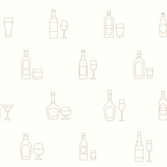 Alcohol drink - Vector background (seamless pattern) of glass, bottle, wine, beer, champagne, whiskey, vodka, cognac and others for graphic design