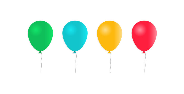 Set of inflatable balloons in cartoon style isolated on white background. Vector composition for birthday, carnival, fair and holidays.