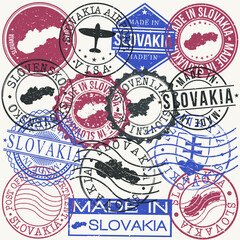 Slovakia Set of Stamps. Travel Passport Stamp. Made In Product. Design Seals Old Style Insignia. Icon Clip Art Vector.