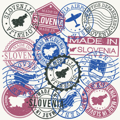 Slovenia Set of Stamps. Travel Passport Stamp. Made In Product. Design Seals Old Style Insignia. Icon Clip Art Vector.