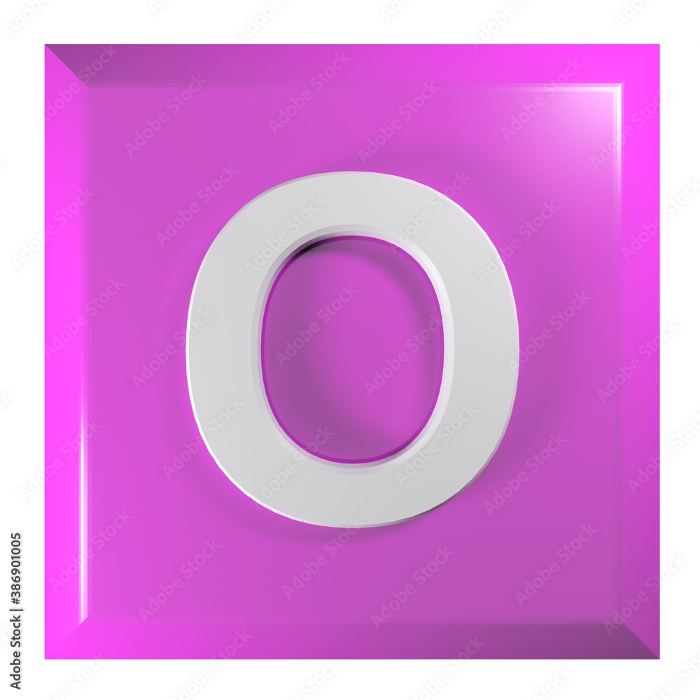 Fototapete pink square push button with the alphabetic letter o - 3d rendering illustration