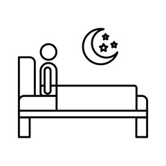 person in bed with insomnia and moon line style icon