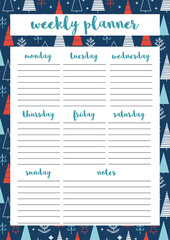 Weekly planner for diary, organiser, notebook. Printable A4 planner. Vector Illustration.