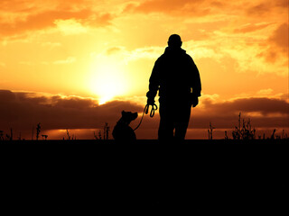 Obraz premium silhouette of a person with a dog