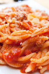 Malloreddus alla campidanese, sardinian pasta, Cagliari, Sardinia, Italy