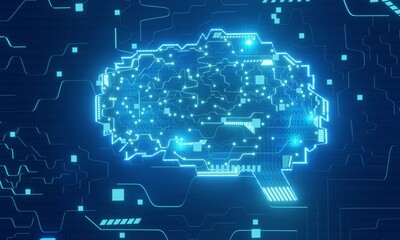 Artificial cybernetic circuit brain inside.3D Rendering