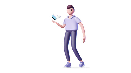 Illustration of 3d man with a smart phone