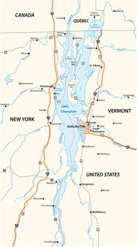 vector map of North American Lake Champlain, United States, Canada