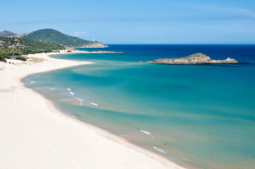 emerald water in Su Giudeu beach, Chia, Domus de Maria, Cagliari district, Sardinia, Italy, Europe