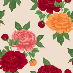Stof per meter Vintage flowers and leaves. Bouquets of peonies. Seamless patterns. Isolated vector illustrations. © iuvmiro