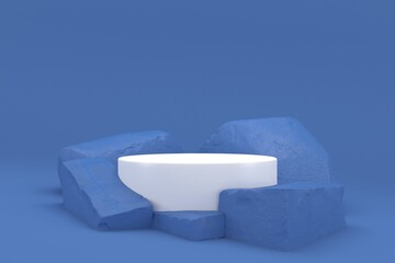 Minimal abstract Stone and Rock shape background. Empty podium, pastel color, modern stage, showcase.minimalist mockup for podium display or showcase, 3d rendering.	
