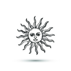 Sun with face icon. Thin line vector astrology Sun illustration. 10 eps design for logo, emblem, label, banner.