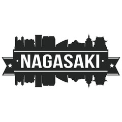 Nagasaki Japan, Skyline Silhouette City Vector Design Art Stencil.