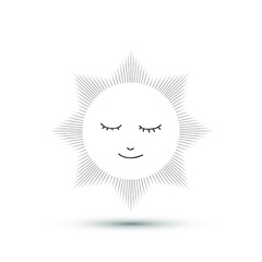 Sun with face icon. Thin line vector astrology Sun illustration. 10 eps design for logo, emblem, label, banner.