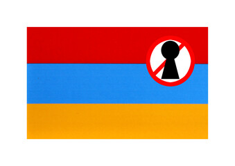 flag with covid 19 warning