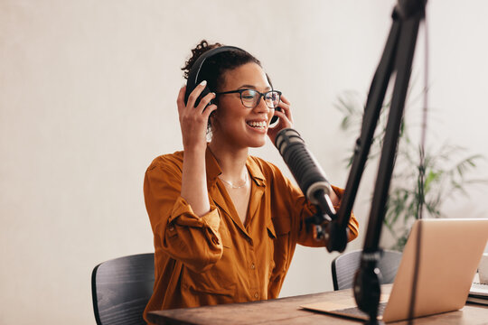 Podcaster Recording Her Podcast From Home